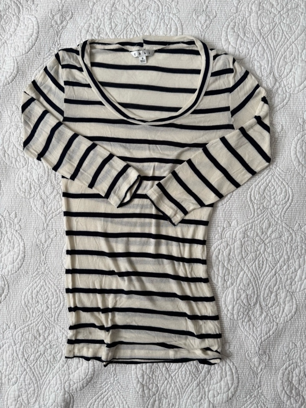 CAbi Black & Cream Striped Scoop Neck Long Sleeve Top